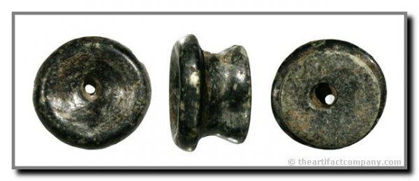 1 1/16" Ear Spool: Found in Huntington Co., Indiana. Steatite. Ex - Ream. Jackson (2003).