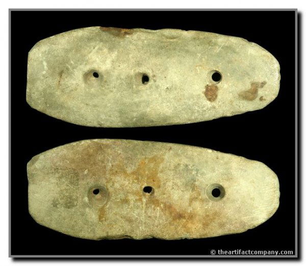 4 11/16" Gorget: 3 Holes. Slate. Wood Co., Ohio. Ex - Jack Litchfield Collection. Jackson (2006)