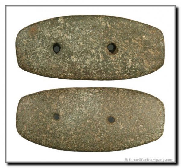 3 1/8" Gorget: Found by Nella Voncley in 1891 in Ross Co., Ohio. Granite. Ex - Len Weidner Collection. COA.