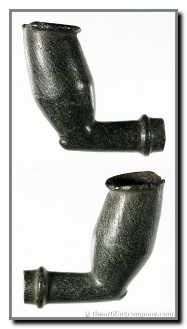 014: 2 1/4" Steatite Pipe: Beautifully made piece of rock-hard Green Steatite. If you collect steatite pipes, you know how rare a good one is! As authentic as they get. Ex - Sears Collection.