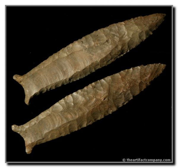 070: 4 3/4" Cumberland: Dickson Co., Tennessee. Flutes extend approx. 50% of length on each side. Ex - Arthur Smith Collection of Grand Ol' Opry fame. Fort Payne Chert. Stermer & Jackson COA's.