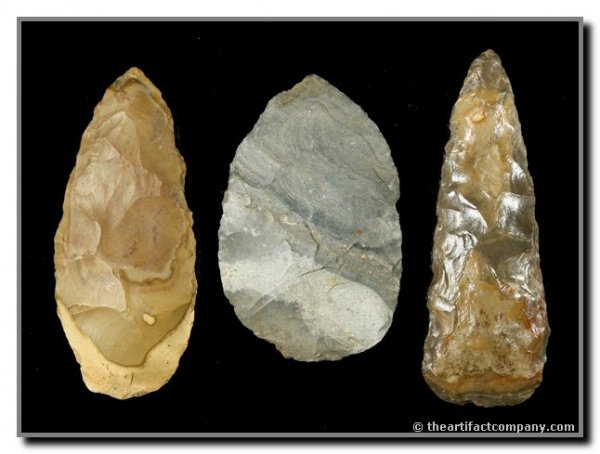 3 Preform Blades: Central Kentucky. 3 examples with color extremes. Ex - Webb Collection.
