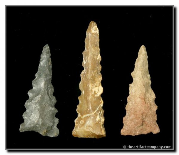 3 Fort Ancient Triangles: Longest Measures 1 7/8". Fayette Co., Kentucky. Ex - Webb Collection.