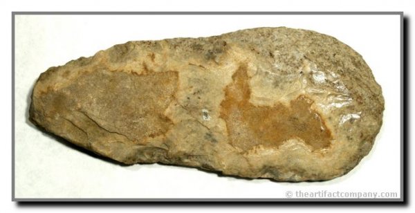 9 7/8" Hoe: Very Nice Hoe made from Mill Creek Chert. Excellent bit polish Central Kentucky. Ex - Webb Collection.