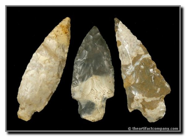 3 Adenas: Fort Payne, Sonora, and Boyle Flints. Largest 3 3/8". Central Kentucky. Ex - Webb Collection.