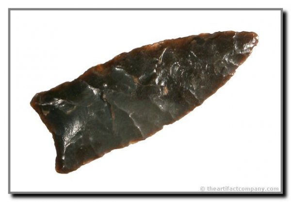 2 5/16" Plainview: Pretty river polished example in Boone Chert from Haskell Co., Oklahoma. Ex - Ray Arnett, Ervin Fraley Collections. Rogers/Meadows Collections.