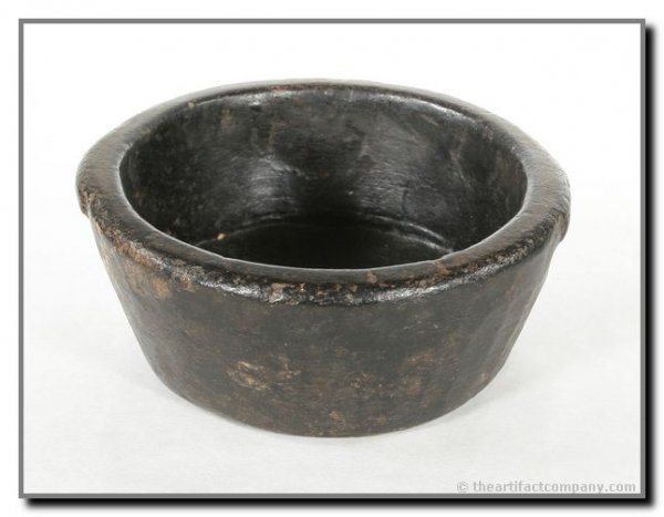5 7/16" x 2 7/16" Aleut/Eskimo Stone Bowl/Oil Lamp: Bowl in excellent condition with good toning and use wear. These soapstone bowls often acquired a coating from seal oil not unlike cast-iron seasoning. Circa 1850-1890.