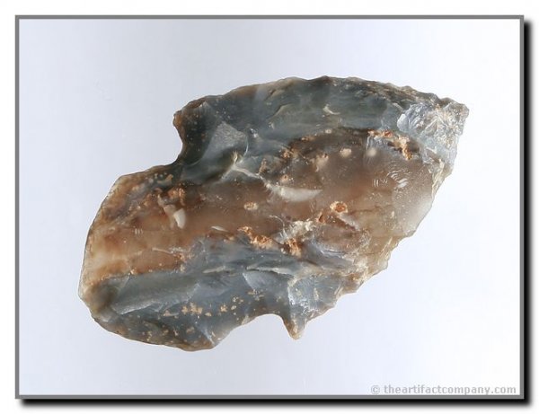 2 1/8" Highly Translucent Turkeytail: Excellent piece made from a near-gem-grade piece of Kentucky Blue Hornstone with a wide quartz stream through the center. Spencer Co., Kentucky. Ex - Sears Collection.