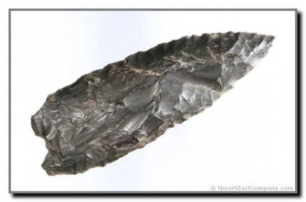 3 7/8" Humboldt Basal Notch: Large example from Christmas Valley, Oregon. Obsidian.