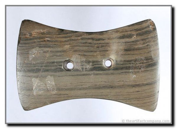 5 1/8" Biconcave Adena Gorget: Large Green banded slate example from Ohio.