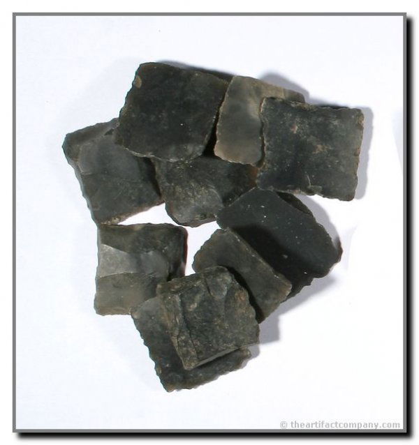 English Gunflints: Lot of 10 English Gunflints made from Blue Dover Flint.