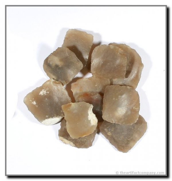 French Chalcedony Gunflints: Approx. 11 Honey-colored Chalcedony French Gunflints.