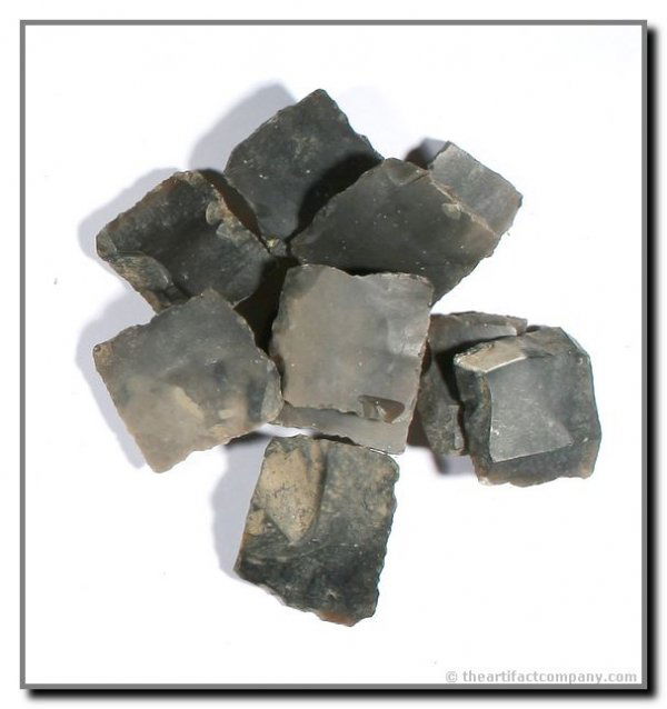English Gunflints: Lot of 10 English gunflints made from blue Dover Flint.