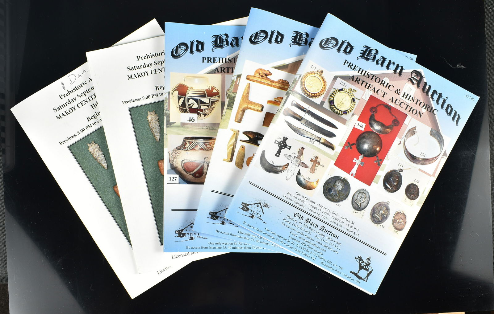 5 Past Auction Catalogs: 3 from Old Barn Auction, 2 from Bob Converse
