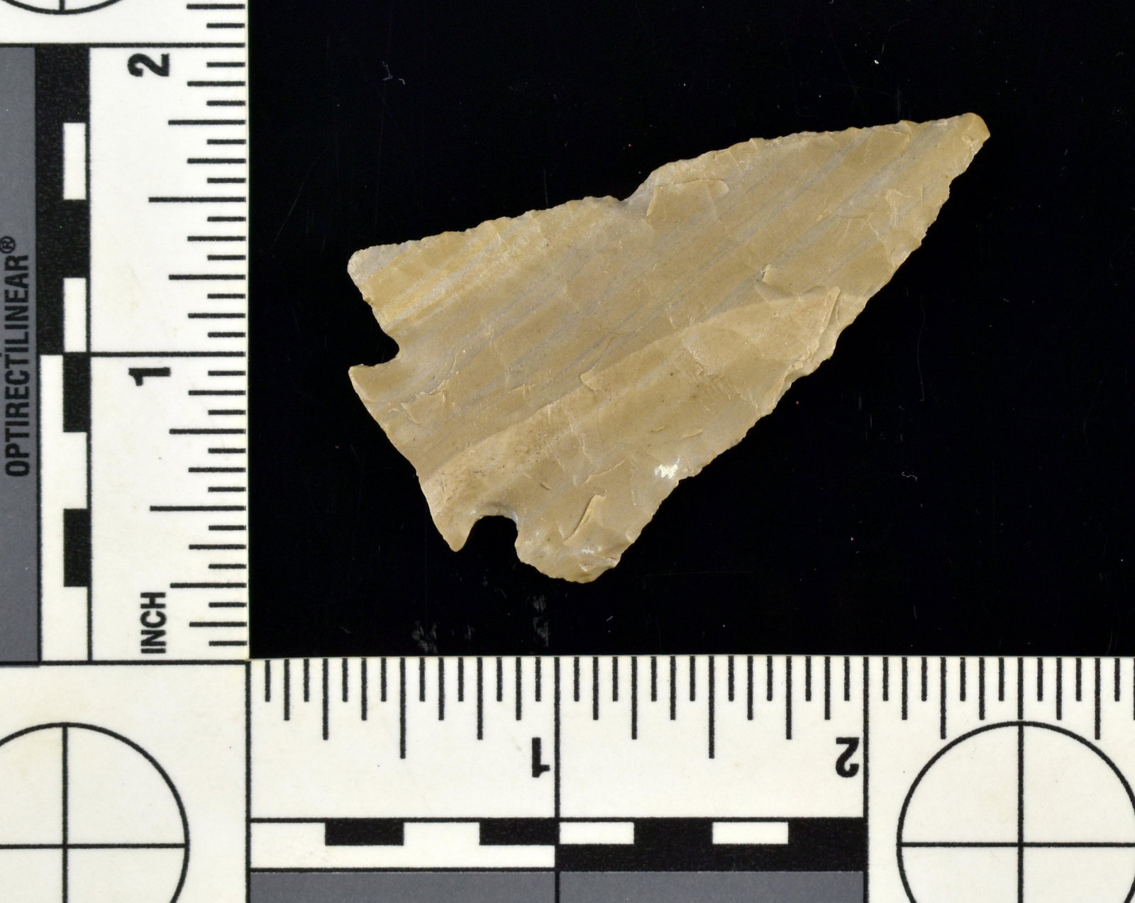 2-3/16" Fractured Base Decatur: Classic banded Hornstone example from Clark Co., Indiana. Ex Lands Collection.