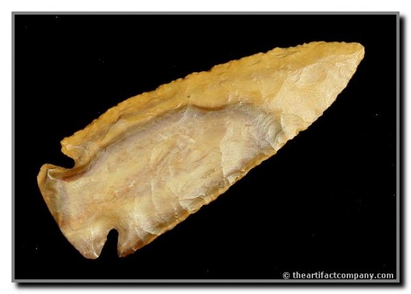 004: 3 7/8" Dovetail: Found by Patrick Wilson near Carlisle in Nicholas Co., Kentucky. Banded Chert. Davis G-9 and Dickey COAs.