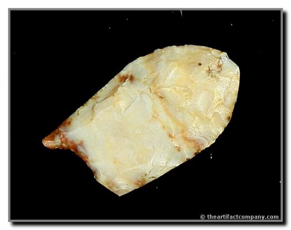 073: 1 3/8" Folsom: Superb little Folsom in Alibates flint from near Clovis, New Mexico. Ex - Virgil Russell Collection and pictured on page 25 (#6) of Indian Artifacts. ROGERS COA
