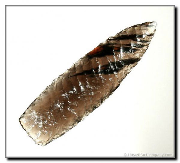 091: 3 5/16" Cody Complex: Incredibly translucent piece of tri-flow obsidian from Montrose Co., Colorado. Ex - Gilbert Collection. Jackson & Earthworks COAs.