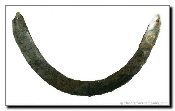 5 13/16" Aztec Gorget: Large example from Central Mexico in Mahogany obsidian. Jackson/Stermer COAs.