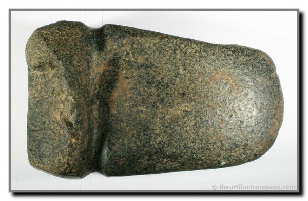 10 1/4" MONSTER Full Groove Axe: This huge (12 lbs!) axe made in granite is from the Crib Mound in Spencer Co., Indiana. Good old collector tags on this massive artifact.