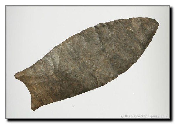 3 1/16" Beaver Lake: Dover Chert example from DeKalb Co., Tennessee. Great striped banding in the material. Ex - Kevin Pipes Collection. Rogers COA.