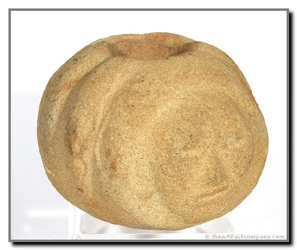 3 5/8" Mississippian Head Effigy Pipe: Unusual style with ridges found near Bainbridge in Ross Co., Ohio. Sandstone. Ex - Ralph Whitehead, Taylor Brinkenledge Collections. Perino and Earthworks COA's.