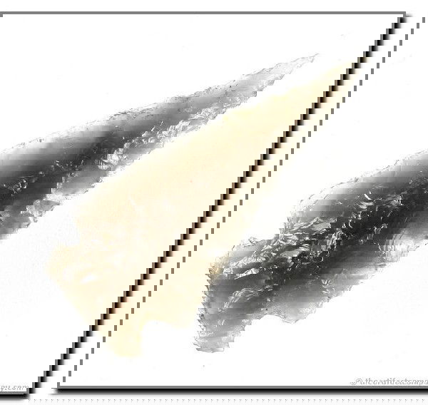 078: 1 7/8" Rose Springs Side Notched: Totally translucent smoky obsidian with a needle tip from Klamath Co., Oregon. Ex - Bodle Collection.