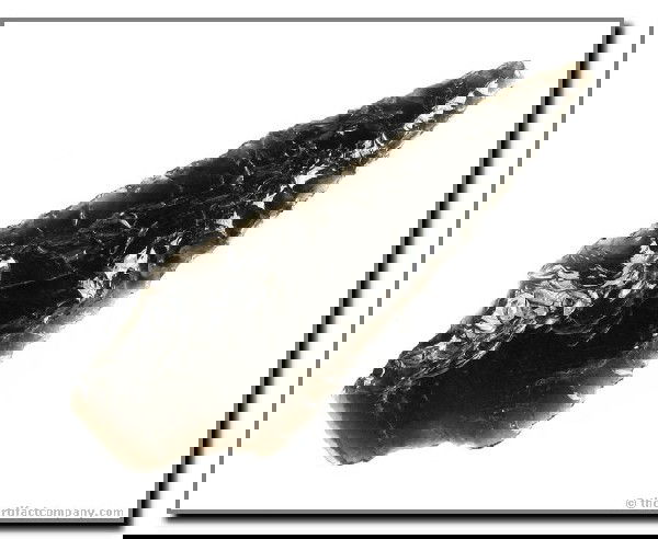 093: 3 7/8" Stemmed Knife: Unique example with a polished basal edge. Shasta Co., California. Obsidian.