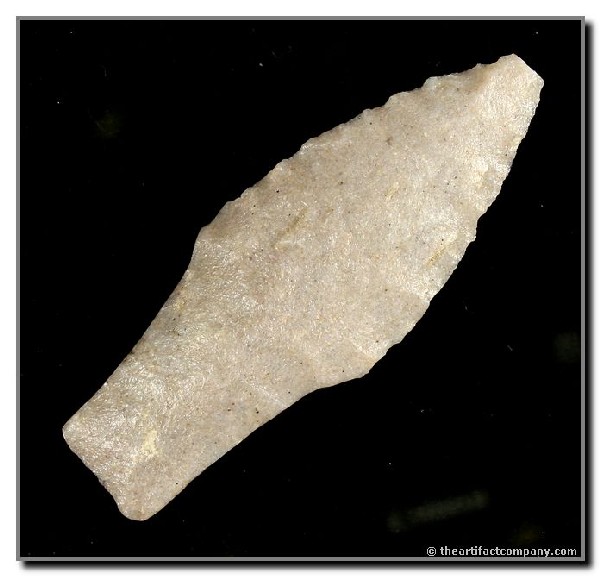 2 7/8" Hell Gap: Textbook example in a silvery quartzite found by George Green near the Middle Loup River in Blaine Co., Nebraska. Jackson COA.