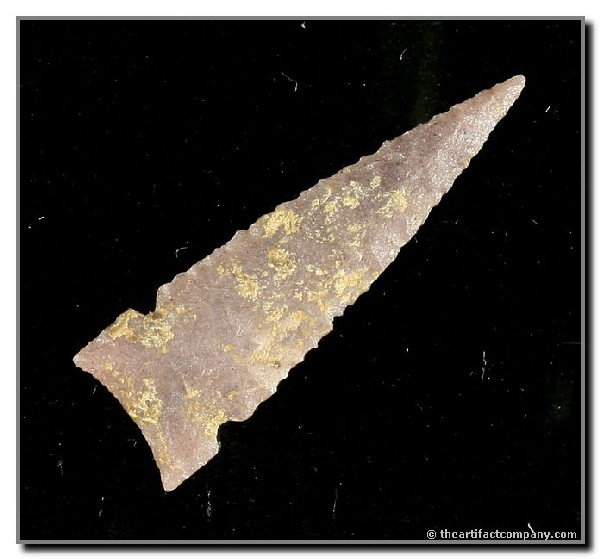 1 13/16" Cut Bank Jaw Notched: Pretty well mineralized example in purple quartzite found in Lincoln Co., Nebraska. Ex - George Green Collection.