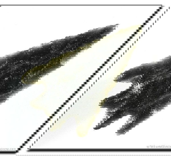 1 5/8" Elko Split Stem: Thin greenish Obsidian. Klamath Co., Oregon. Ex - Bodle Collection. Translucent.