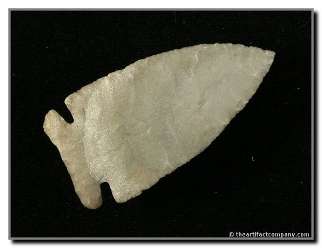 2 1/4" Howard County: Very thin with great coloration. Super narrow notches. Pettis Co., Missouri. Made of Oolithic Quartzite. Ex- Ryan Keele and Terry Allen Collections. Meadows COA.