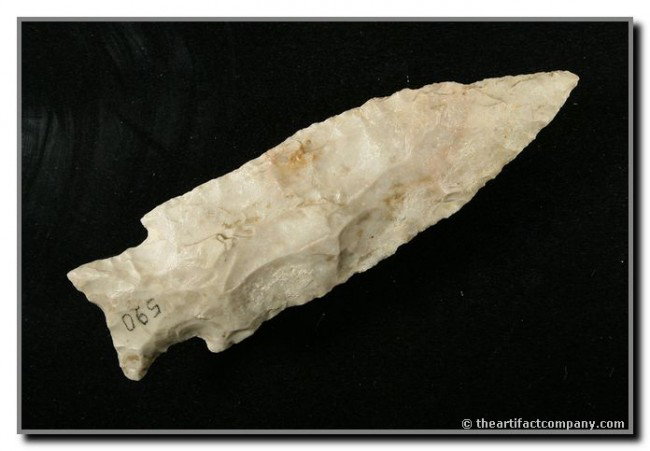 4" Etley: Tan and white Burlington chert. Found by Jim Sorter near near Cottlesville, in St. Charles Co., Missouri. Ex- Jim Crawford and Terry Allen Collections. Perino COA.