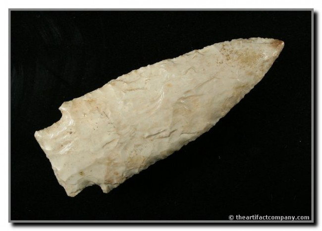 3 13/16" Etley: Extremely well made. Glossy white Burlington chert. Missouri. Ex- Jim Crawford and Terry Allen Collections.