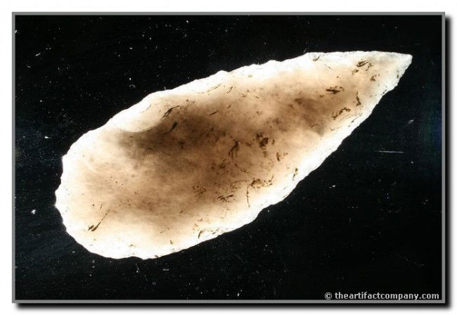 3 7/16" Mayan Blade: Obsidian. Guatemala. Grandfathered. Ex - Terry Allen Collection.