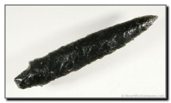 4 7/16" Gatecliff: One of the longest examples we've handled to date. Obsidian. Ex - Bill Heap Collection. Oregon.