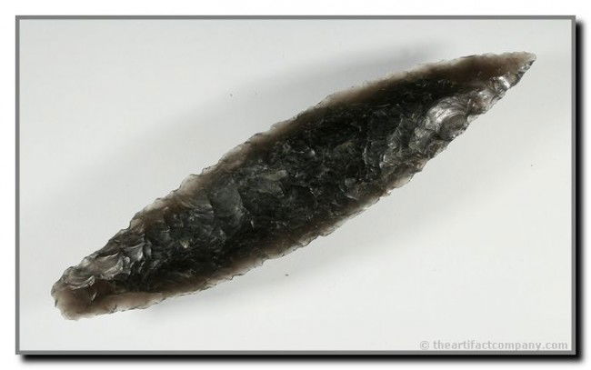 4 15/16" Bipointed Knife: Totally translucent obsidian example from Oregon. Ex - Bill Heap Collection