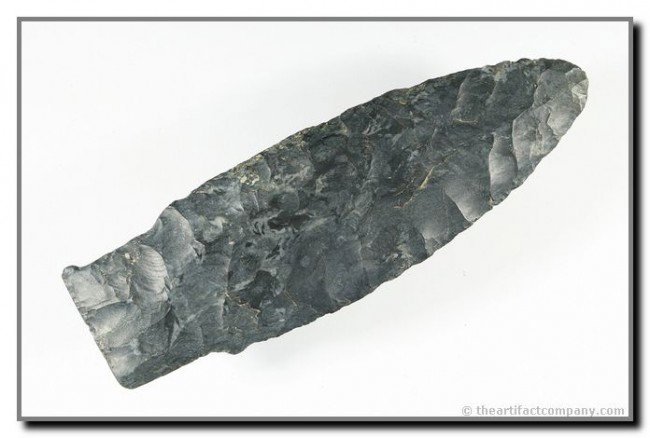 3 3/4" Stringtown Lance: Textbook example of this rare form from Tuscarawas Co., Ohio. Coshocton flint. Partain COA.