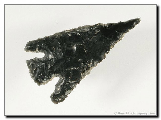 1 7/8" Hell's Canyon: Nice form. Great patination. Long extended ears. Obsidian. Harney Co., Oregon.