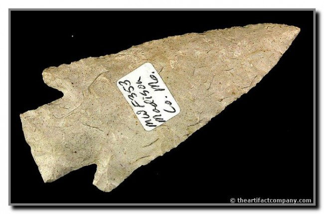 3 5/8" Hardin: Nicely made example from Madison Co., Missouri. Burlington Chert. Davis COA.