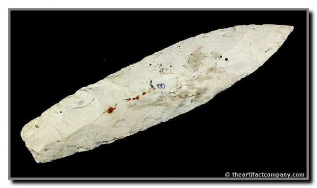 5 1/2" Sedalia Point: Snow white Burlington with some gray mottling. Sharp tip. Completely intact. Missouri.