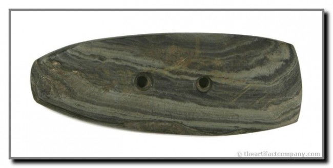 3 5/8" Gorget: Pretty banded slate example found near Orange Township in Hancock Co., Ohio. Nice.