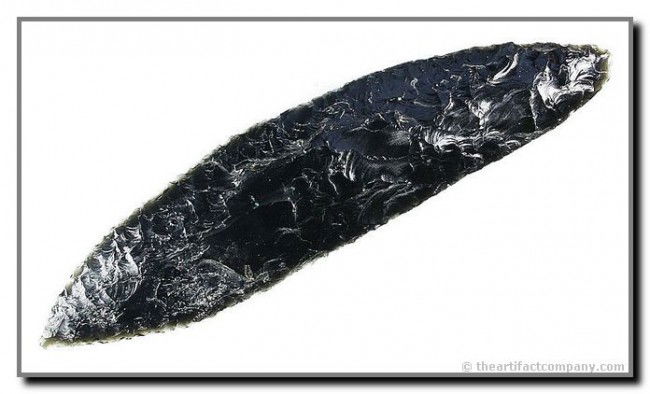 8 1/2" Cascade Knife: A true G-10 in anybody's book. Massive Cascade Blade found outside of Burns in Harney Co., Oregon in the 1930's. Obsidian. Finely flaked. Superb example! Jackson COA. Note: Provenance amended due to c