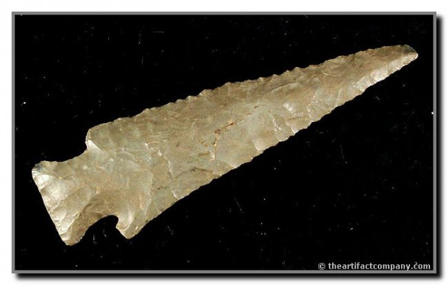 4 1/8" Hardin: Chocolate brown Hornstone. Found by Ron Roston before 1962 at Red River Gorge, Kentucky. Rogers COA.