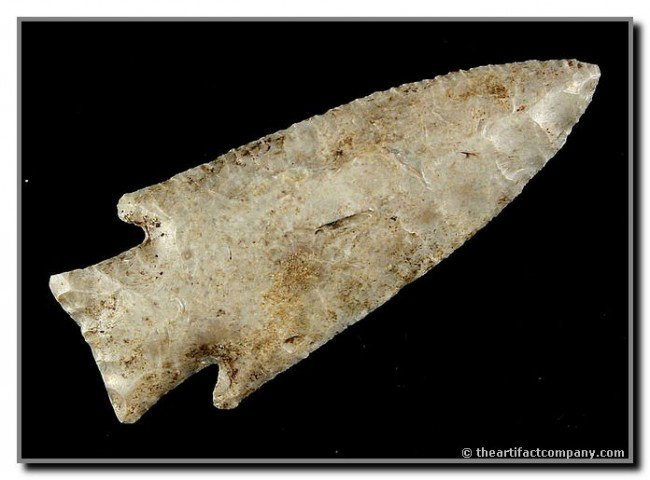 3 7/8" Hardin: Pretty Boone Chert. Ex- Terry Allen Collection. Scottsbluff type resharpening with no bevel. Wired to a board at one time. Baker G-9 COA.