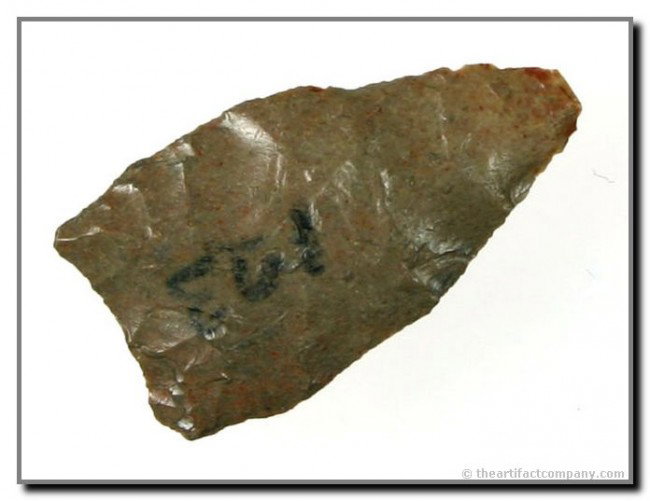 1 7/16" Atl Atl Dart: Well flaked example in a wind-polished chert. Lincoln Co., Nebraska. Ex - George Green Collection.