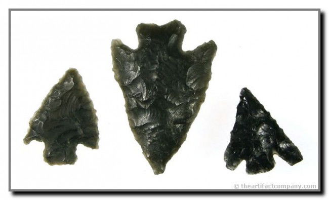 3 Notched Obsidian Darts from California: All found in Inyo Co., California. Ex- David McNeill Collection.
