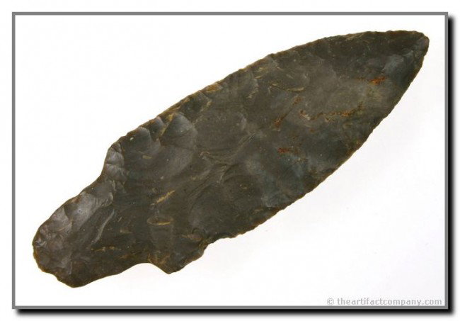 4" Adena - Jackson COA: Great Hornstone example. Patinated brown on one side and classic gray on the other. Found in Nicholas Co., Kentucky. Ex- Anderson Collection. Jackson COA.