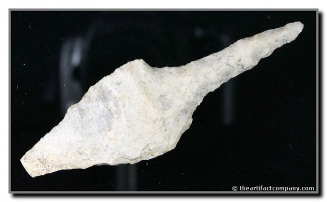 4 5/8" Drill: Excellent extra large example. Creamy Burlington with blue splotches. Ex- Terry Allen Collection. Missouri.