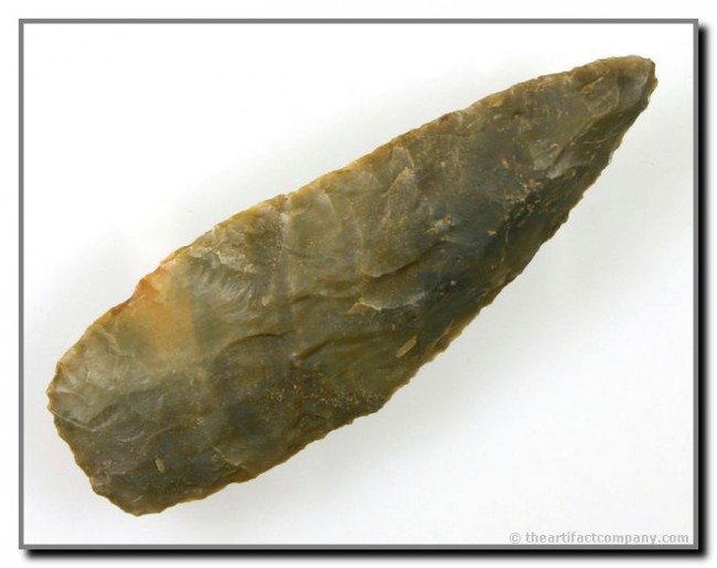 Pretty 3 3/4" Sonora Adena Blade: Very pretty example with greens and yellows. Old Tennessee Collection.